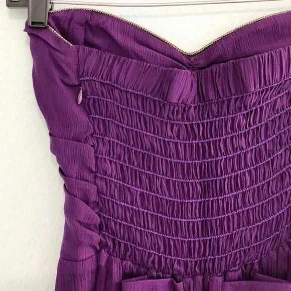 Myne Purple Gold Silk Strapless Mini Short w/ a Bow Dress 2 - Picture 5 of 6